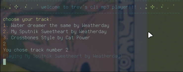 Screenshot of the mp3 player running in my terminal